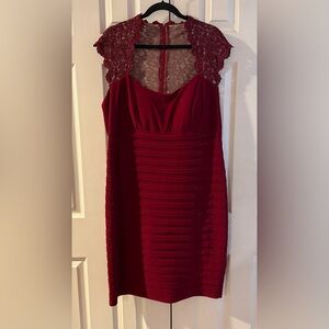 Xscape Burgundy Lace Midi Dress